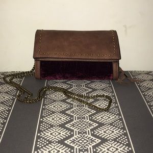 Brown Crossbody with Red Velvet Detail
